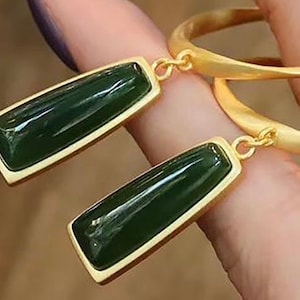 Natural jade pendant earrings,Gold hoop earrings,Green jade earrings,Natural jade jewelry,Mothers Day gift, image 7