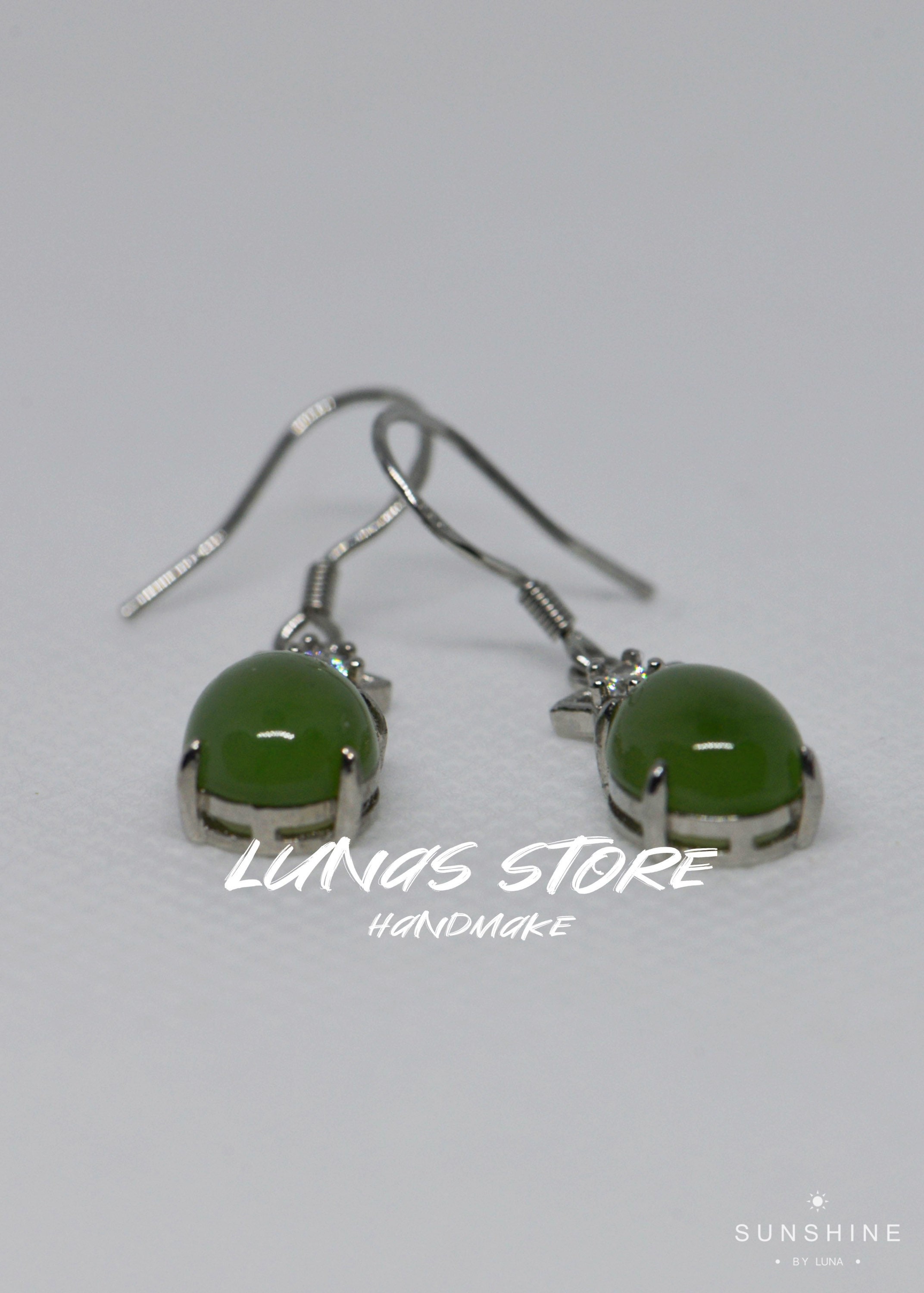 Natürliche grüne Jade Ohrringe,Silber Sterling Ohrringe mit ...