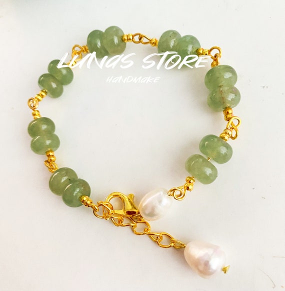 Green Jade Beaded Bracelet - Rondel