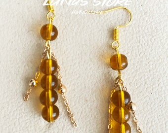 Natural Citrine beads earrings, citrine Semi Precious, Birthday Gift For Her, Natural Stone, Handmade, Gold Plated, 6-7mm Bead Earring