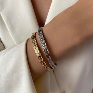 Gold Leaf Bangle Bracelet, Non Tarnish Stainless Steel Jewelry