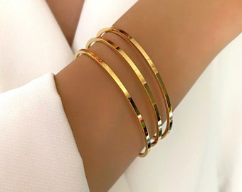 Gold Bangle Bracelets, Set of 3 Stainless Steel Non Tarnish Jewelry, Minimalist Bracelets Set, Trendy Women Accessories