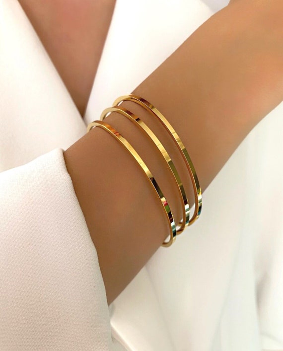 Gold Bangle Bracelets Set of 3 Stainless Steel Non Tarnish