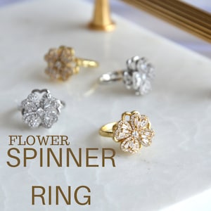 Spinner Ring, Flower Stainless Steel Rings, Women Fidget Ring, Spinning Ring, Anxiety Ring