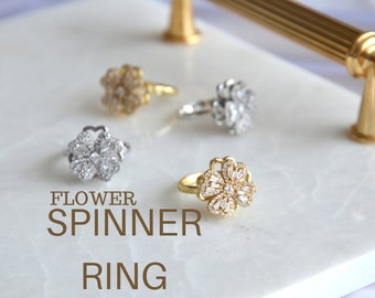 Spinner Ring, Flower Stainless Steel Rings, Women Fidget Ring, Spinning Ring, Anxiety Ring
