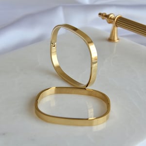 Bangle Bracelet, Gold Silver Square Stainless Steel Bracelets, Non-Tarnish Simple Cuff, Trendy Women Accessories