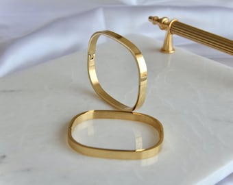 Bangle Bracelet, Gold Silver Square Stainless Steel Bracelets, Non-Tarnish Simple Cuff, Trendy Women Accessories