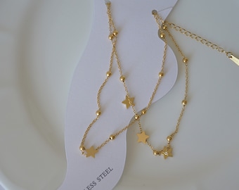 Gold Anklet with Star, Stainless Steel Jewelry, Summer Beach Accessories, Non Tarnish Women Jewel