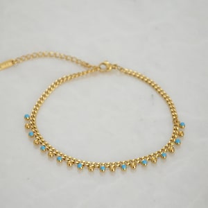 Gold Anklet with Blue, Stainless Steel Jewelry, Summer Beach Accessorie, Non Tarnish Jewel, Women Trendy