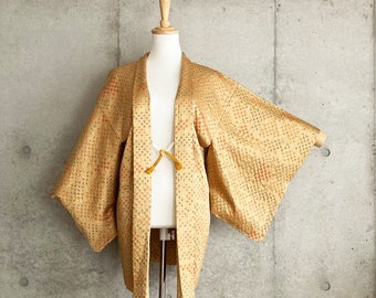 S713 : kimono vintage japonais Haori, Veste, Robe, Robe japonaise « Shibori Gold ».