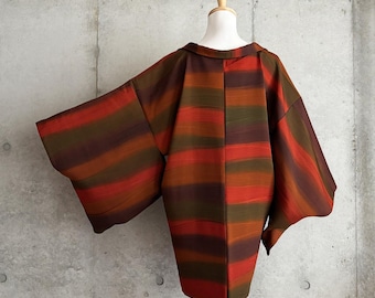 F1342: Japanese Vintage Kimono Haori, Jacket, Robe, Dress. Orange