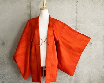 F789: Kimono vintage giapponese Haori, Giacca, Veste, Abito Arancione.