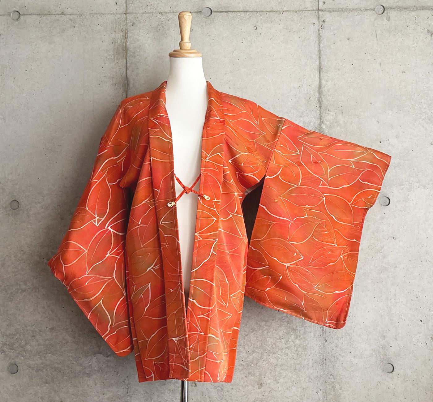 mikonori❣️ F1342: Japanese Vintage Kimono Haori, Jacket, Robe, Dress. Orange