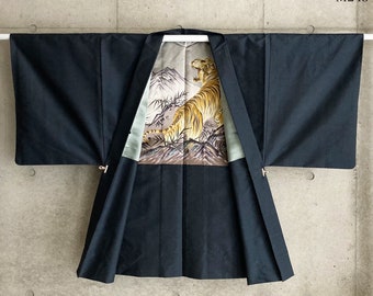 M245: Kimono haori vintage giapponese, giacca e veste "Oshima Tsumugi".