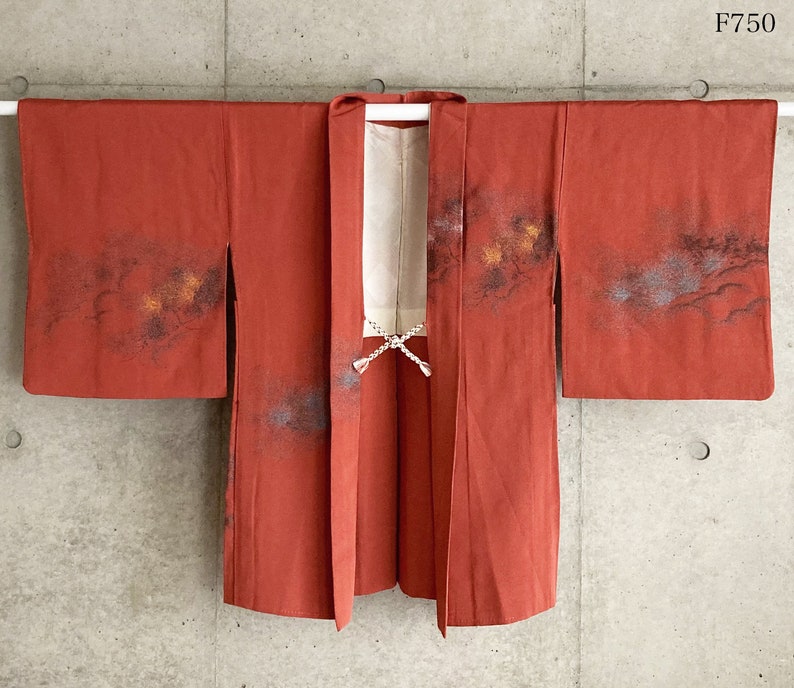 F750: Kimono vintage giapponese Haori, Giacca, Veste, Abito Pino. immagine 4