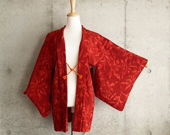 F753 Kimono vintage giapponese Haori, giacca, veste, vestito rosso.