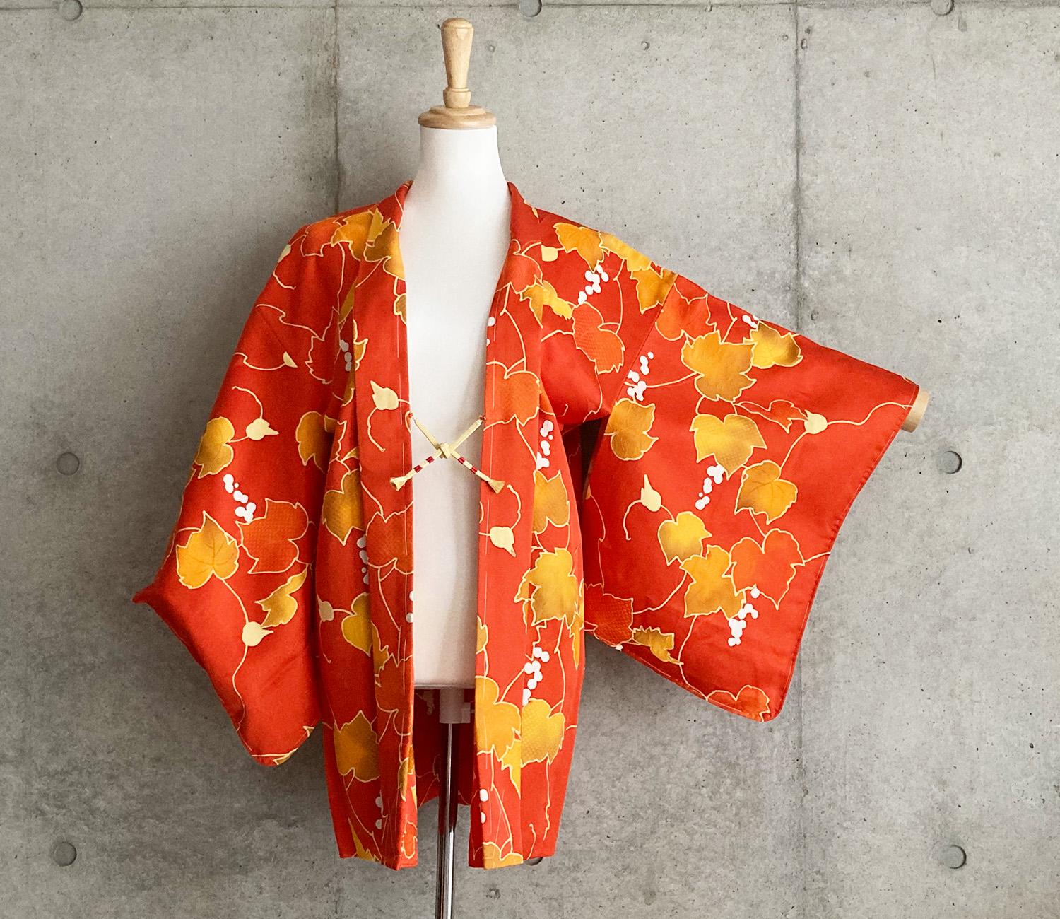 F916: Japanese Vintage Kimono Haori, Jacket, Robe, Orange