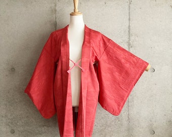 F740: Japanese vintage kimono Haori, Jacket, Robe, Dress. Pink. Oxcart pattern.