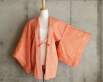 S624: Japanese vintage kimono Haori, Jacket, Robe, Dress. Japanese "Shibori". Orange.