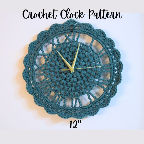 12" Puff Stitch Crochet Clock, Crochet Wall Decor