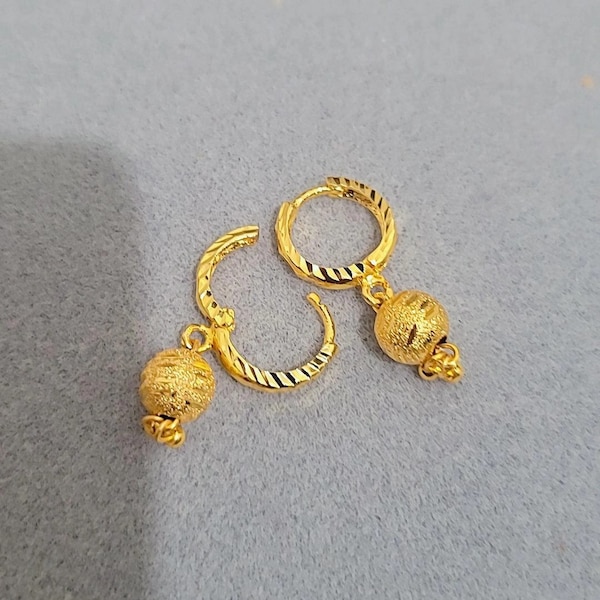 14k Real Gold P Cute Hoops - Everyday Earrings -  Dangling Bell Gold Jhumka - Slim Sleek Indian - Small Gold  Earrings - Teen Girl Earrings.