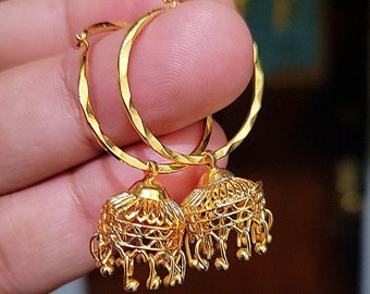 22k Real Dubai Gold Plated Hoop Dangling Earring Small Gold