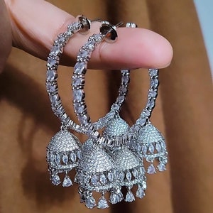 Handmade Indian Jhumka Hoop Earrings: AD-CZ, Valentine&#39;s Gift