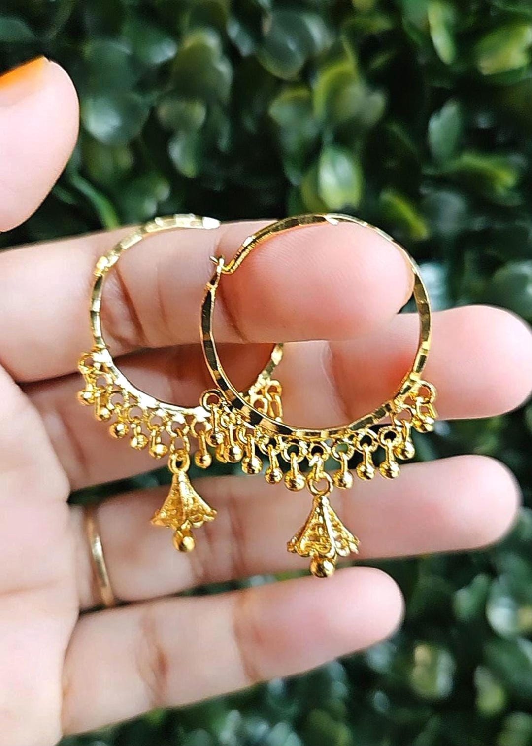 22k Gold Plated Jhumka Hoop Earrings: Beaded Indian Bali Jumki