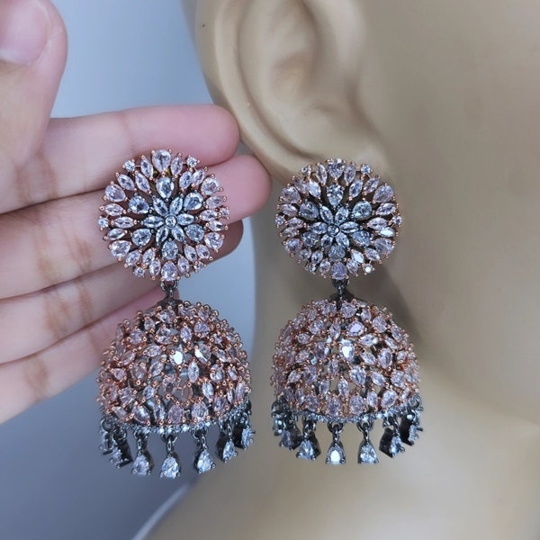 American diamond Earring/ Indian jhumka/ Indian-wedding/ Bollywood style/ party/ bridesmaid/kundan/ hoops earring /Bali Jumki /Jhumki/black