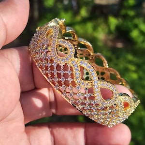 Handmade Gold CZ Bangle: Indian Cuff Kada Bracelet