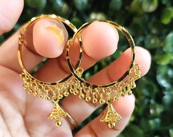 Orecchini a cerchio Bali con finitura in oro 22k: eleganti gioielli Orecchini a cerchio Bali con finitura in oro 22k: eleganti gioielli
