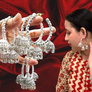Handmade Indian Jhumka Hoop Earrings: AD Diamond Big Gold Jhumki