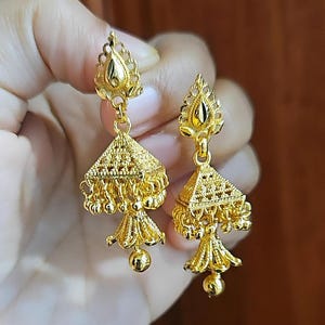 22k vergulde Jhumka - Jhumkas- Gold Jhumka- drop jumki - ball jumki - Gold Jhumki - Indiase oorbellen - Pakistaanse sieraden - kleine Jhumka-oorbellen
