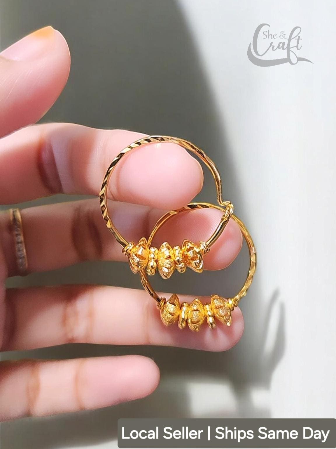 Orecchini A Cerchio Grandi Indiani &ndash; Placcati Oro Giallo 22kt &ndash; Gioiello Etnico 45mm