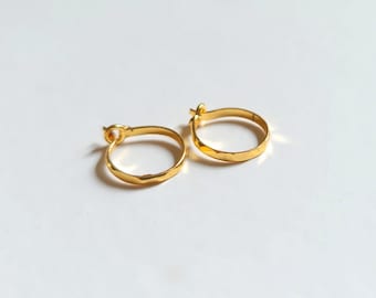 18k Real Gold Cute Hoops - Everyday Earrings - Baby Girls Hoop Earrings - Slim Sleek Indian - 9mm Small Gold  Earrings - Teen Girl Earrings.