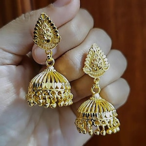 22k vergulde Jhumka - Jhumkas- Gold Jhumka- drop jumki - ball jumki - Gold Jhumki - Indiase oorbellen - Pakistaanse sieraden - kleine Jhumka-oorbellen
