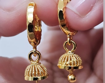 Créoles en P en or véritable de Dubaï 22 carats - Boucles d'oreilles de tous les jours - Créoles pendantes en or - Fines boucles d'oreilles indiennes - Petites boucles d'oreilles en or - Boucles d'oreilles pour femme neuves.