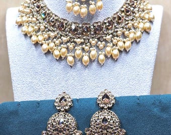 Gold Polki Choker Necklace Set | Indian Kundan Jewelry with Tikka
