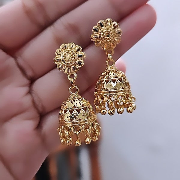 22k Real Gold Finish Jhumka - Jhumkas- Gold Jhumka- Indian Jewelry- Gold Jhumki- Small Bell Earrings- dailywear Jewelry- Small Jhumka Earrin