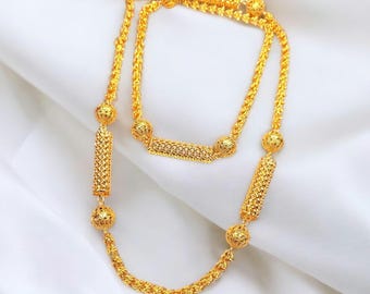 22k Gold Plated Long Mala Necklace: Indian Dubai Style