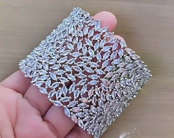 Cubic Zirconia Cuff Bracelet: Indian Bangle, AD Diamond Kada
