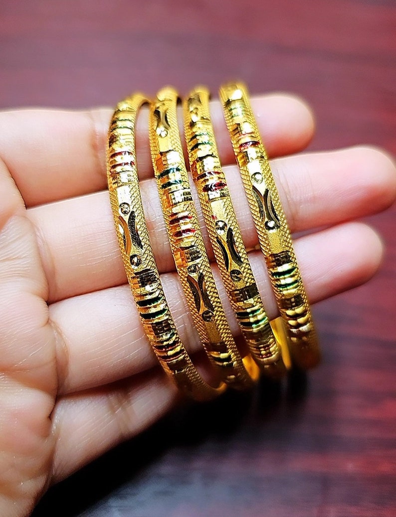 22k Gold Plated Bangle/meenakari Gold Bangle /4 Pieces Gold Bangles