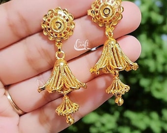 Gold Plated Jhumka Earrings: Jasmine Flower Indian Jewelry