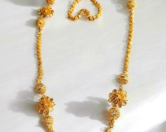22k Gold Plated Indian Mala Necklace: Spring Flower Pendant