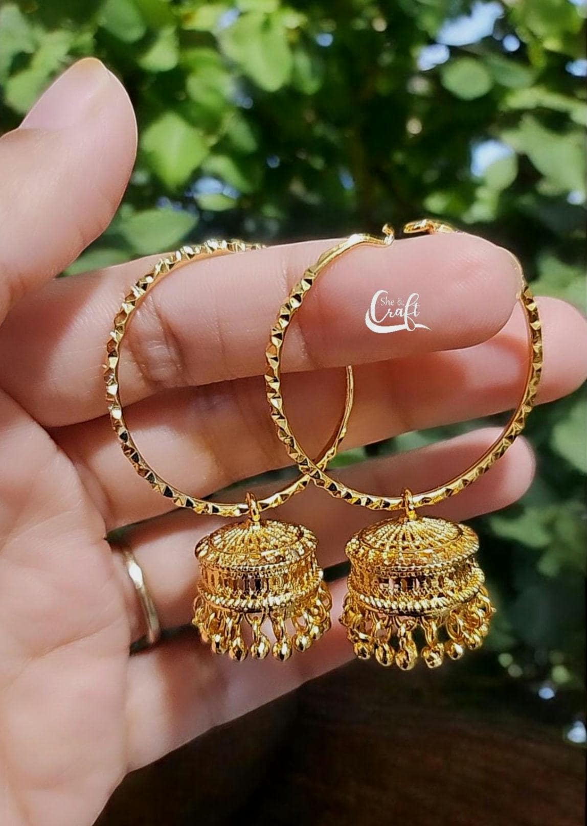 Punjabi Bali Jhumka Indian Hoop Earrings/ Antique Dull Gold Hoop