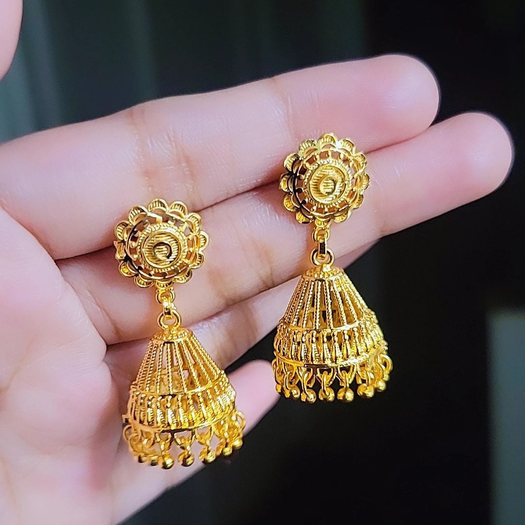 22k Real Gold Finish Bird Cage Earringsjhumka jhumkas Indian Jewelry