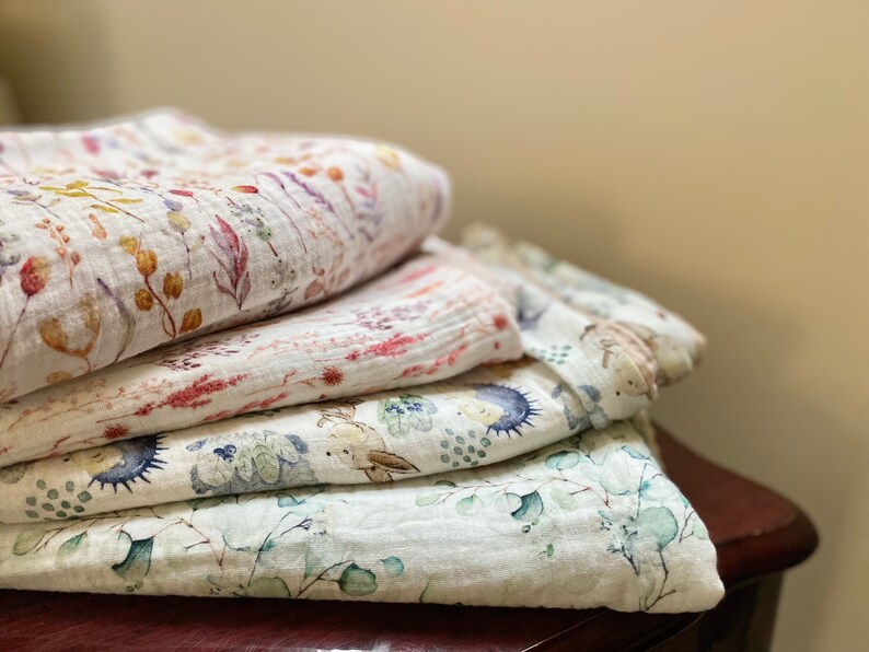6 Layer Organic Cotton Gauze Baby Blanket Floral Crib Etsy
