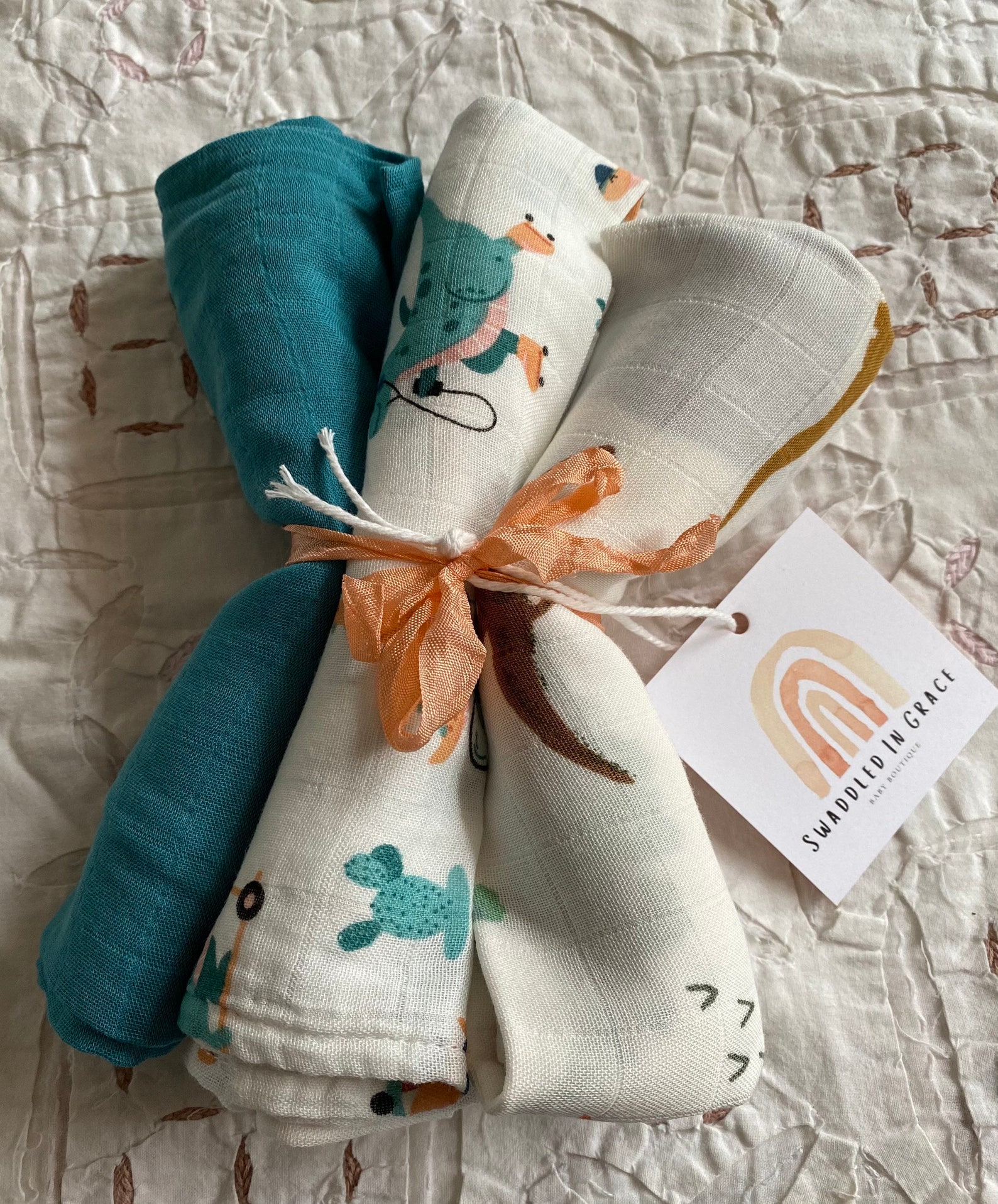 Bamboo Cotton Muslin Dinosaur Swaddle Blanket Soft Baby Etsy