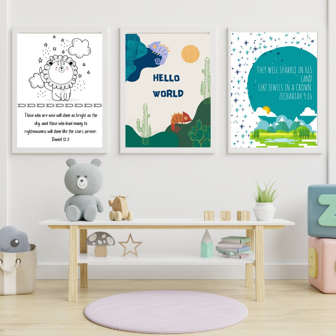 Hello World Chameleon Art Print Kids Wall Decor Toddler Etsy