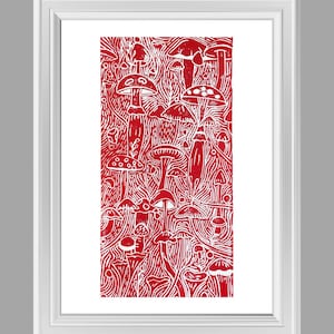 Handmade Mushroom Linocut Print